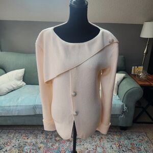 Elegant Cream Faux Button Sweater; Sparkly Buttons Size Medium